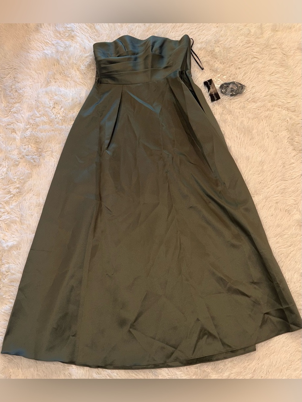 NEW ALFRED SUNG Josephine Olive Green Straplesss Mikado Gown Sz 18 - Picture 4 of 8
